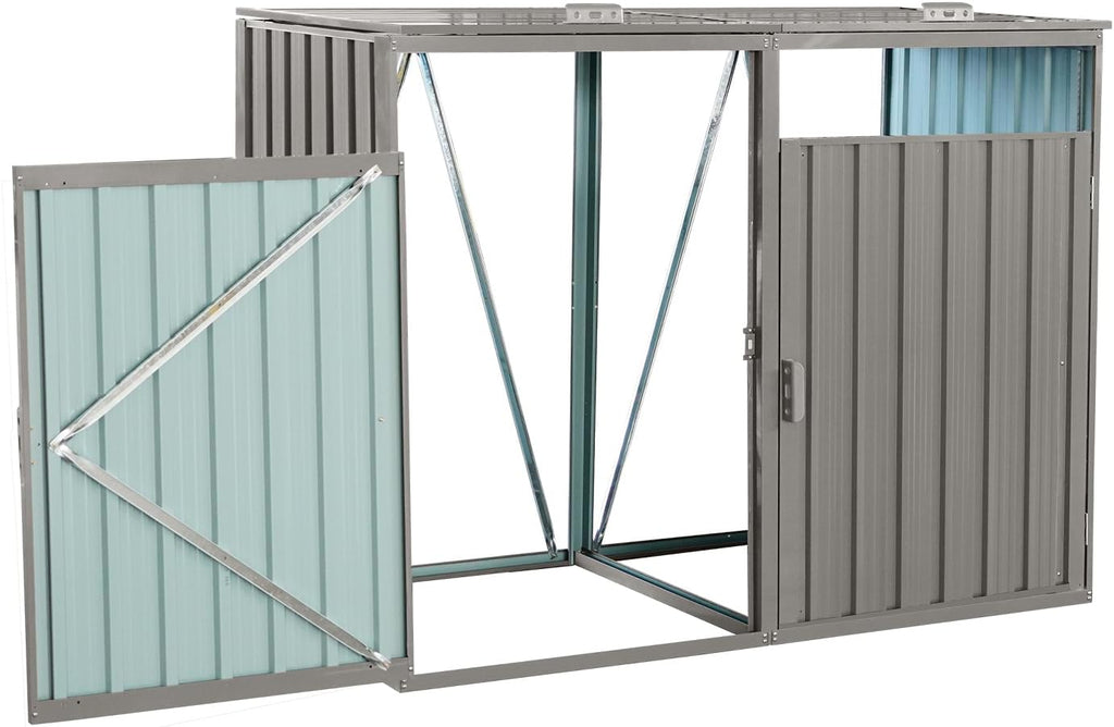 Outdoor Trash Can Storage, Garbage Bin Shed Stores 2 Trash Cans, Metal Outdoor Storage Shed for Garbage Cans, Garden Accessories, Backyard, and Patio Use, Lockable, Light Grey