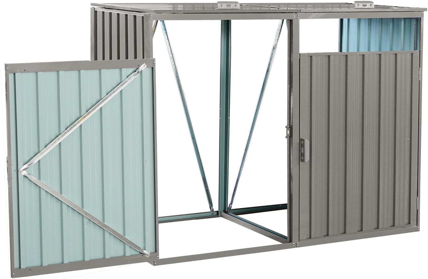 Outdoor Trash Can Storage, Garbage Bin Shed Stores 2 Trash Cans, Metal Outdoor Storage Shed for Garbage Cans, Garden Accessories, Backyard, and Patio Use, Lockable, Light Grey