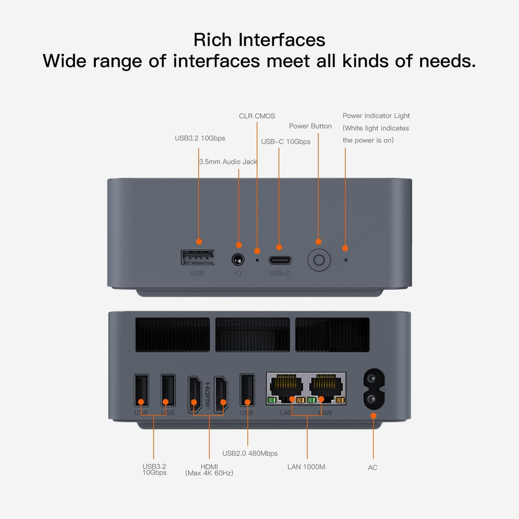 Beelink EQR5 Mini Pc, AMD Ryzen 5 5625U (6C/12T,up to 4.3 GHz),Mini Computers with 16GB DDR4 RAM 500GB M.2 2280 SSD, 4K Dual Display, Dual 1000Mbps LAN, USB3.2, WiFi 6, BT 5.2