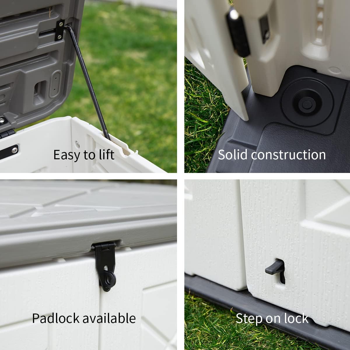 Mrosaa Resin Outdoor Storage Shed, 38 cu.ft Outdoor Storage Box Waterproof for Garden Tools, Patio Furniture, Trash Cans, Garage Storage, Customized Shelves & Lockable (Off White)