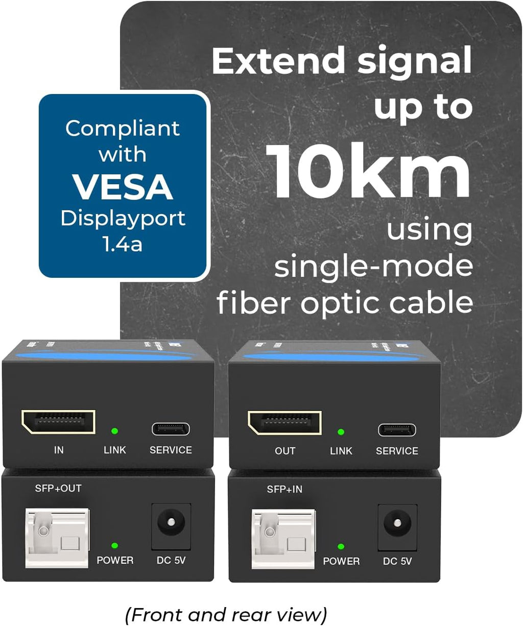 OREI 4K DisplayPort Extender Over Fiber Optic Balun - UltraHD 4K @ 60Hz 4:4:4 DR, HDR10+, SFP+ - Up to 10 KM in Single Mode - 300M in Multi-Mode