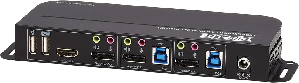 Tripp Lite 2 Port DisplayPort USB KVM Switch, Dual Port DP USB KVM Switch, 4K 60 Hz, HDR, HDCP 2.2, DP 1.4, USB 3.0 Cables, Black (B005-DPUA2-K)