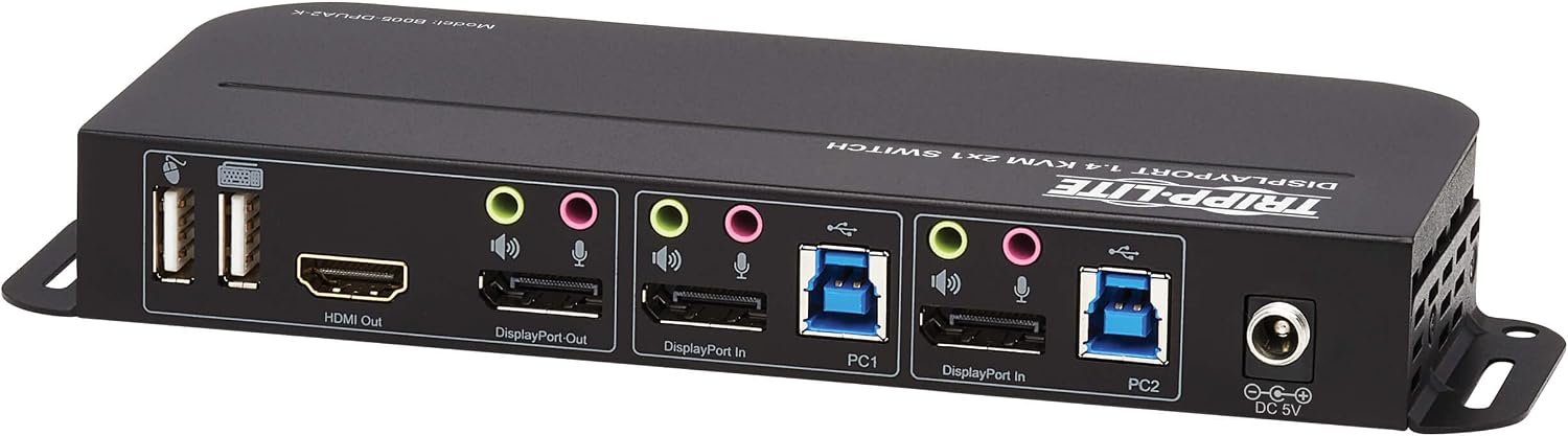 Tripp Lite 2 Port DisplayPort USB KVM Switch, Dual Port DP USB KVM Switch, 4K 60 Hz, HDR, HDCP 2.2, DP 1.4, USB 3.0 Cables, Black (B005-DPUA2-K)