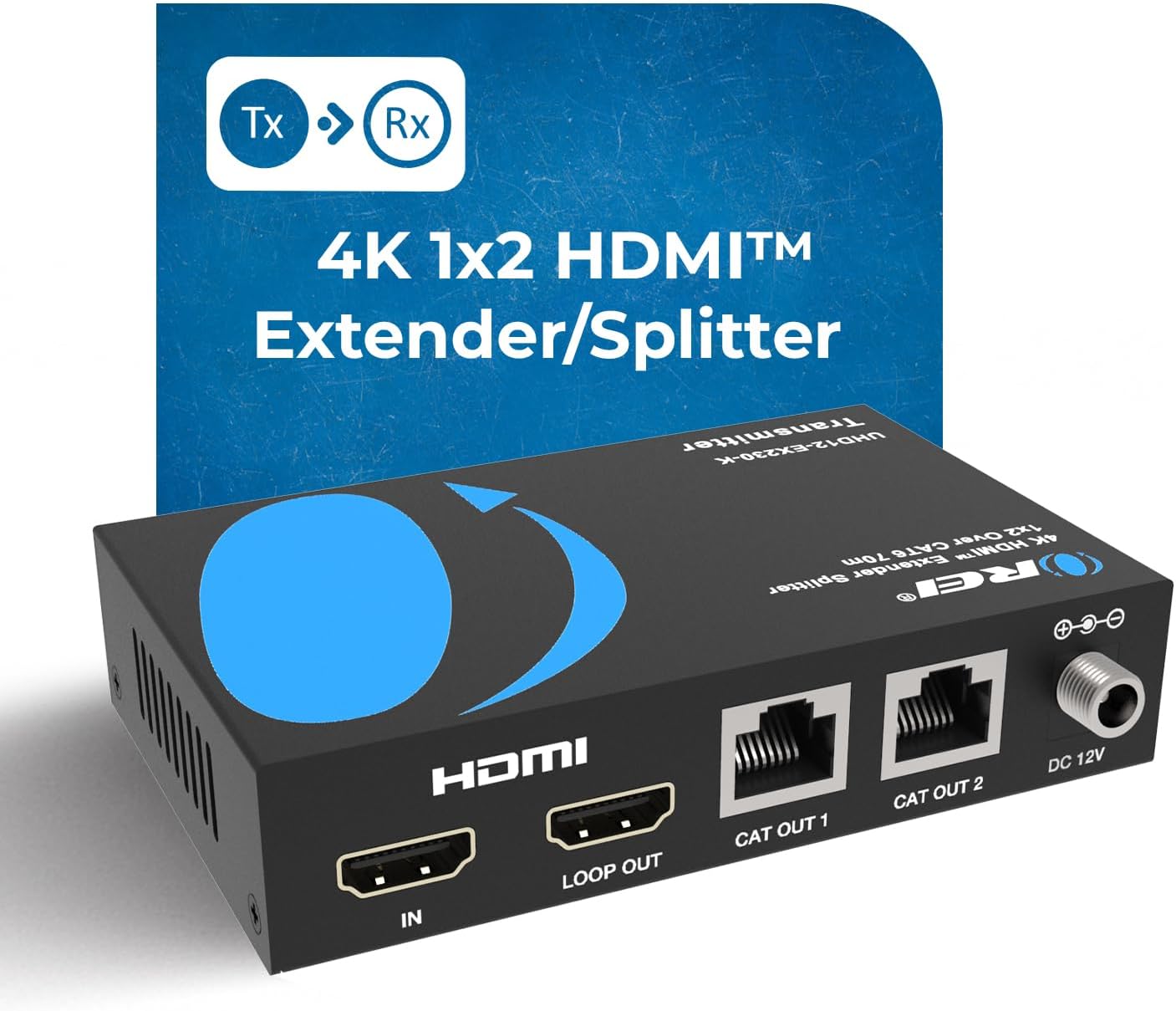 OREI 1×2 HDMI Extender Splitter Over Ethernet – 4K@60Hz 4:4:4 HDCP 2.2 – Single HDMI CAT6/7 Cable up to 230 ft – EDID Management, IR Control, Loop-Out & Low Latency
