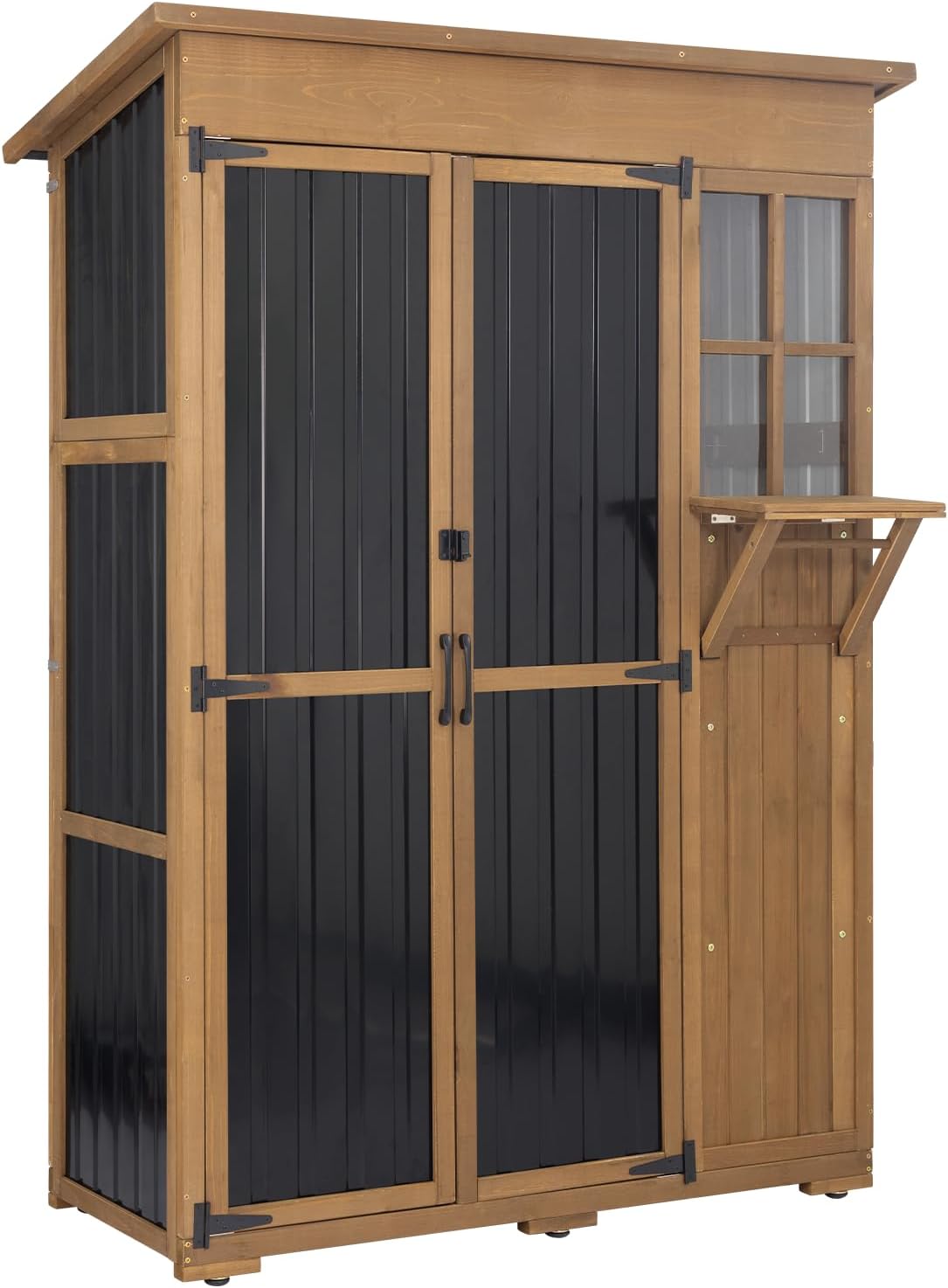 Large Outdoor Storage Cabinet Waterproof with Shelves, Outside Storage Shed Tall Backyard Cabinet with Fold-Out Table for Patio, Garage, Garden, Pool Accessories Storage, Black, 70.5'H x 51'L