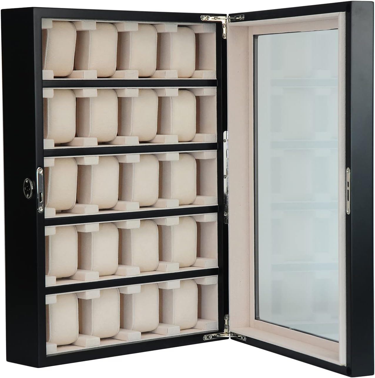 TIMELYBUYS 20 Piece Black Ebony Wood Watch Display Wall Hanging Case and Storage Organizer Box and Stand for Oversized Watches