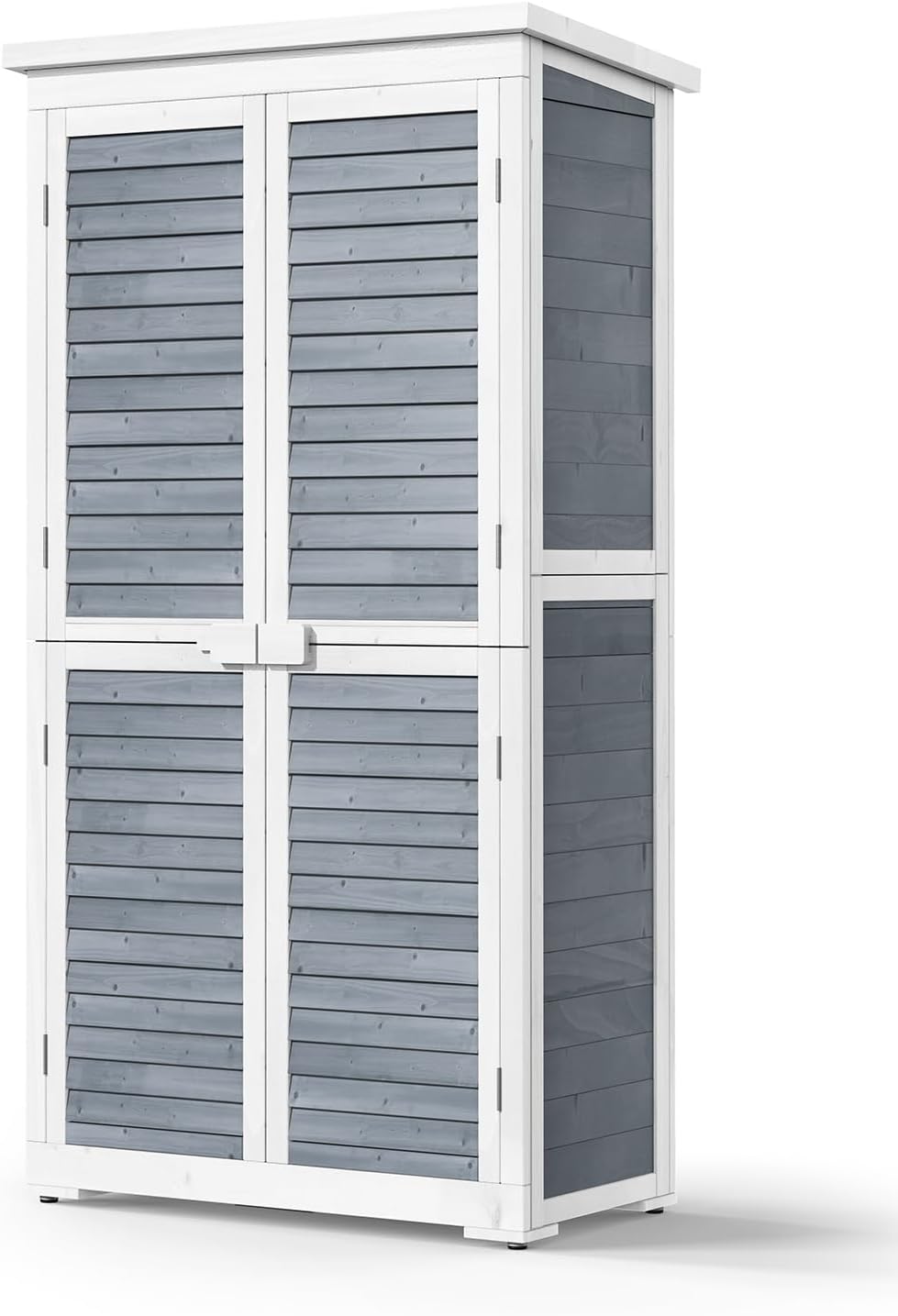 Bealife 63.2' Outdoor Storage Cabinet with Double Doors, Lockable Vertical Storage Shed with 3 Shelves Organizer, Waterproof Fir Wood Tool Closet Shed for Garden, Backyard, Patio, and Lawn -Grey