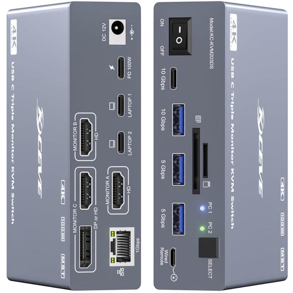 Thunderbolt 4 KVM Switch 3 Monitors 2 Laptops 4K@60Hz, Displaylink USB C Docking Station 3 Monitor KVM for Windows Mac M1 M2 M3 M4, Extended Triple Displays,PD 100W,USB 3.0,USB 3.2,SD/TF,1G Ethernet