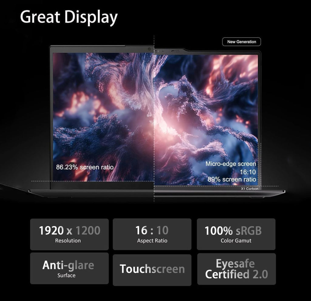 Lenovo ThinkPad X1 Carbon Gen 12 Laptop (14' FHD+ Touchscreen, Intel Core Ultra 7 165U vPro, 32GB DDR5, 1TB SSD), Fingerprint Reader, Backlit, IR Webcam, 2X Thunderbolt 4, IST HUB, Win 11 Pro, AI PC