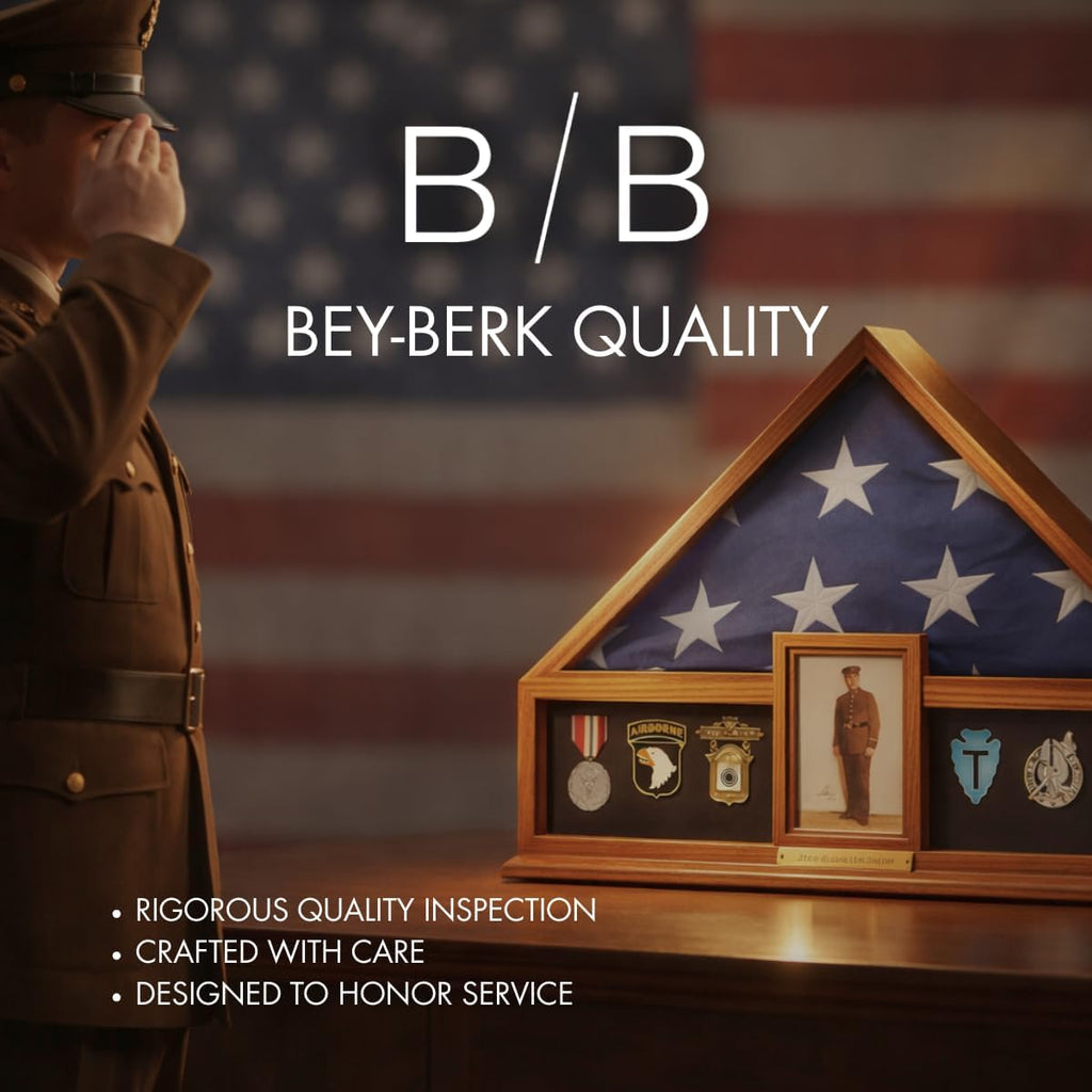 Bey-Berk Custom Personalized American Flag Display Case for 5' x 9.5' Burial Memorial Flag, Military Medal Shadow Box with Glass Front and 4'x 6' Picture Frame (Oak)