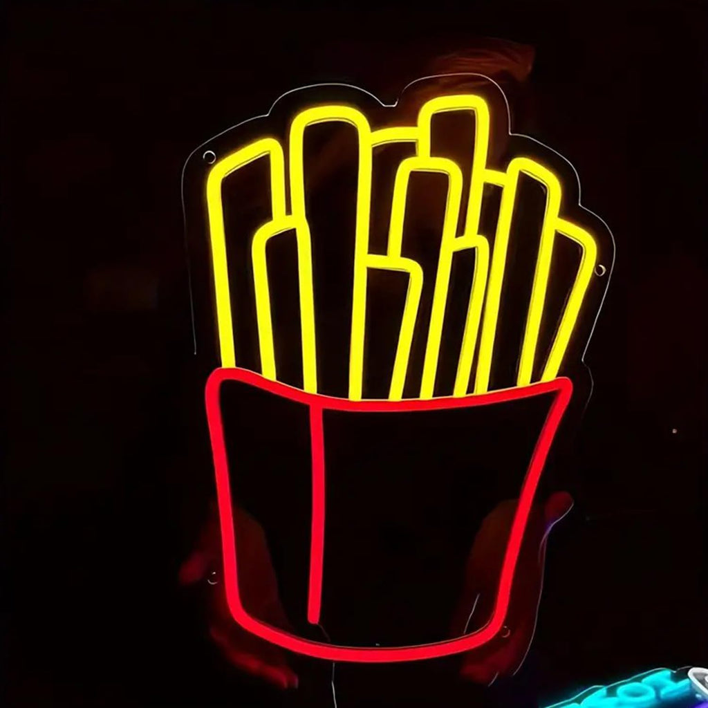 French Fries Neon Sign 30 inches Led Light Signs Dimmable Business Fries Neon Signs for Wall Decor Neon Light Up Sign for Restaurant Shop Unique Business Fast Food Shop Bar Birthday Decor