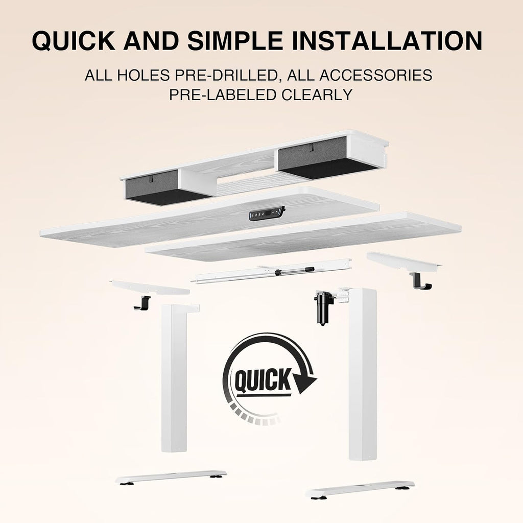 Veken 47.2'×27.6' Home Office Standing Desk with Monitor Riser, Adjustable Computer Desk with Drawers, Ergonomic Desk for Work, Study, Gaming, Crafting, White