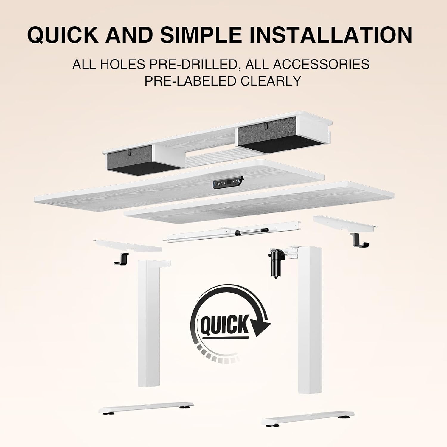 Veken 47.2'×27.6' Home Office Standing Desk with Monitor Riser, Adjustable Computer Desk with Drawers, Ergonomic Desk for Work, Study, Gaming, Crafting, White