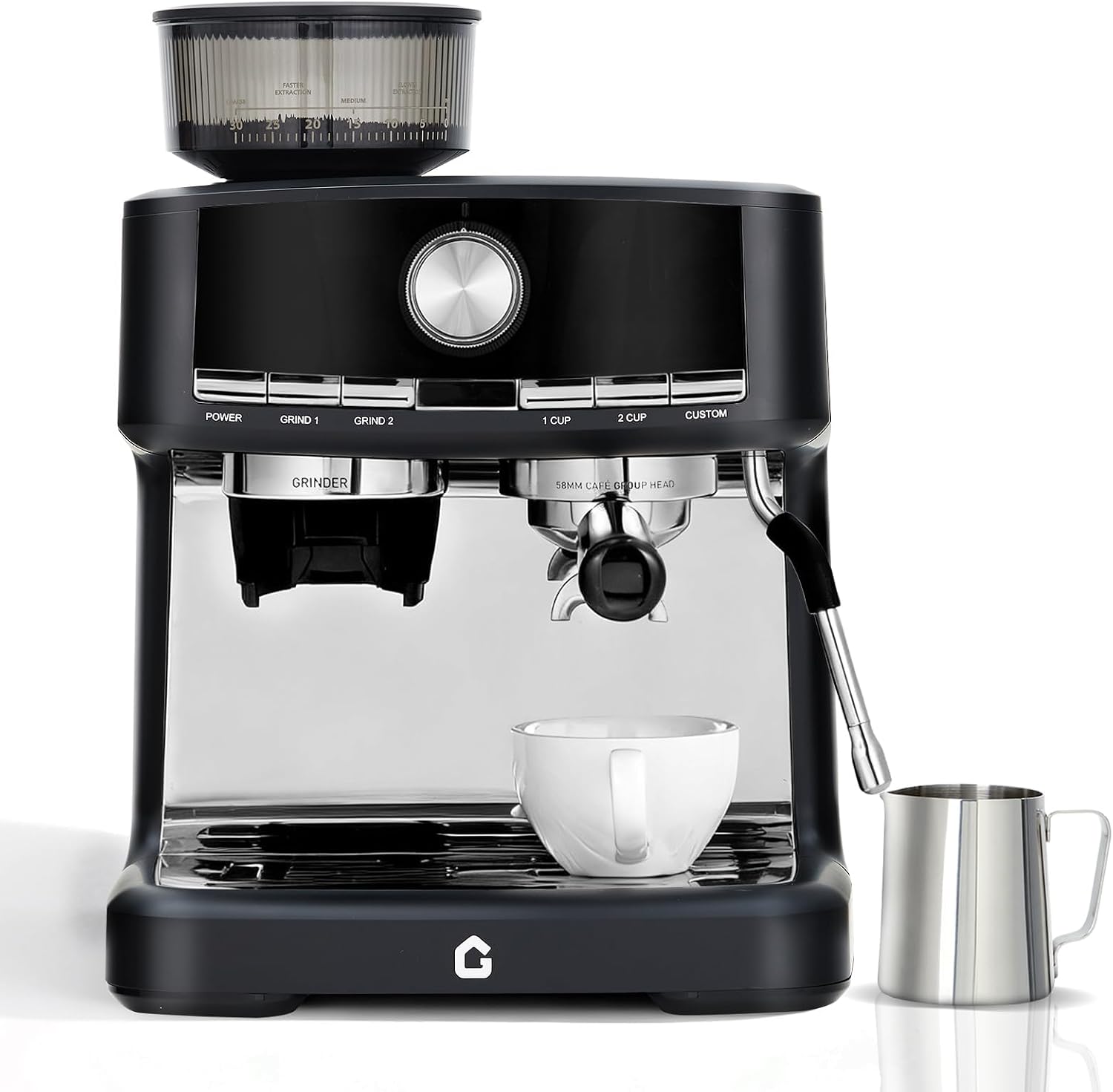 TROPOW Espresso Machine with Grinder - 20 Bar Pressure Professional, Stainless Steel Coffee Maker with Milk Frother, 1.5l Removable Water Tank for Latte, Cappuccino, Home & Office