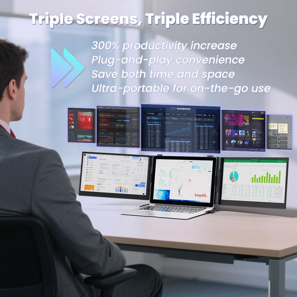 Used Acceptable Triple Laptop Screen Extender 14-inch, 2026 Upgraded Ultra-Slim 1080P FHD Displays for Laptop, Ultra-Light Triple Monitor for 13.3-17.3' Laptops, Compatiable with Windows/Mac/Chrome OS