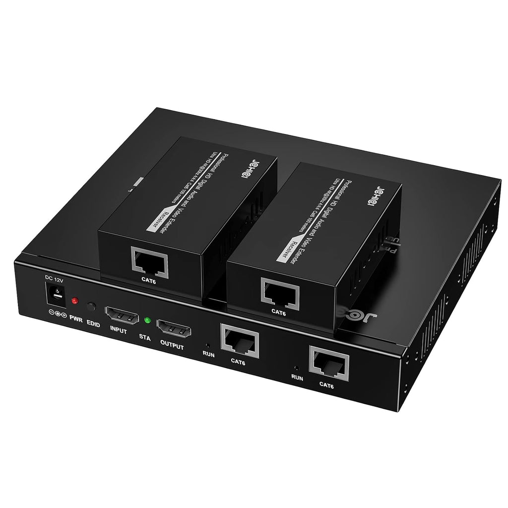 HDMI Extender Splitter 1 x 2, JCHICI 4K@30Hz 100M(328fts) HDMI Splitter with Loopout and EDID Copy Function, Lossless Transmission and Zero Latency, Support 3D