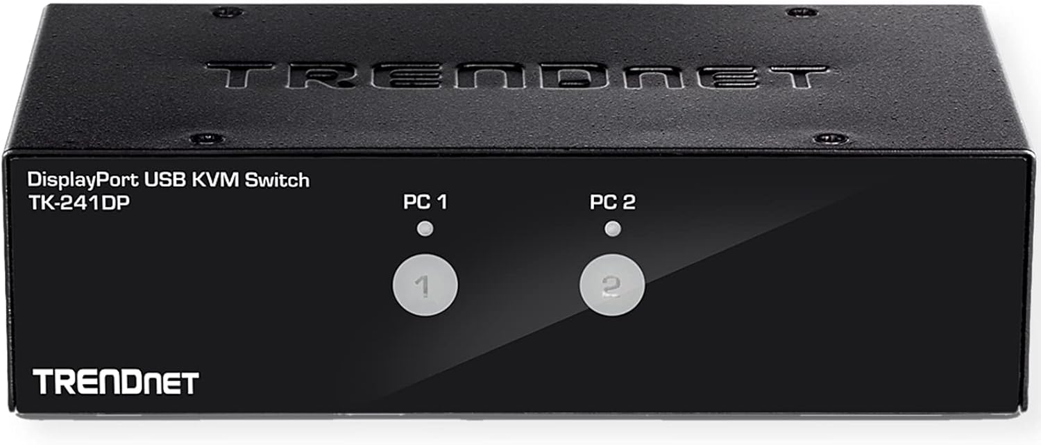 TRENDnet 2-Port DisplayPort KVM Switch, DisplayPort 1.2 KVM, Connect and Control Two Computers, Supports 4K UHD Resolution, 3840 x 2160 at 60Hz, 2-Port USB 2.0 Hub, Black, TK-241DP