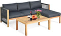 Tangkula L Shape Outdoor Furniture Set, 3 Piece Acacia Wood Patio Conversation Set, with 2 loveseats and Coffee Table, Garden Backyard Poolside Patio Seating Set