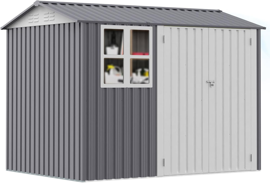 Ball & Cast 6x4 FT Outdoor Storage Shed,Heavy Duty Metal Shed with Window and Sloping Roof, Garden Tool Shed with Double Lockable Doors and Air Vents for Backyard Patio Lawn, Grey