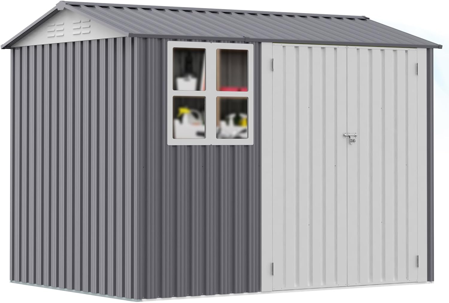 Ball & Cast 6x4 FT Outdoor Storage Shed,Heavy Duty Metal Shed with Window and Sloping Roof, Garden Tool Shed with Double Lockable Doors and Air Vents for Backyard Patio Lawn, Grey
