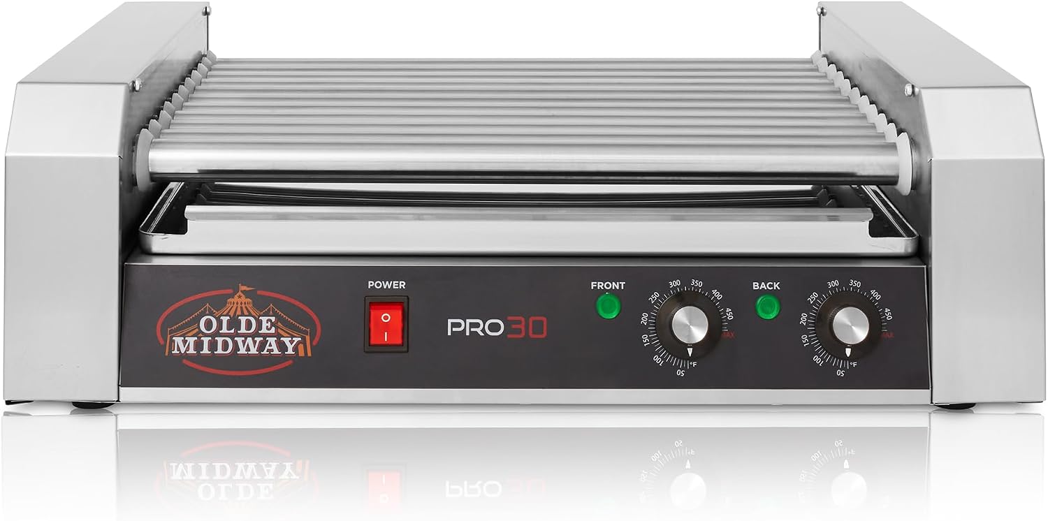 Olde Midway Electric 30 Hot Dog 11 Roller Grill Cooker Machine 1400-Watt - Commercial Grade