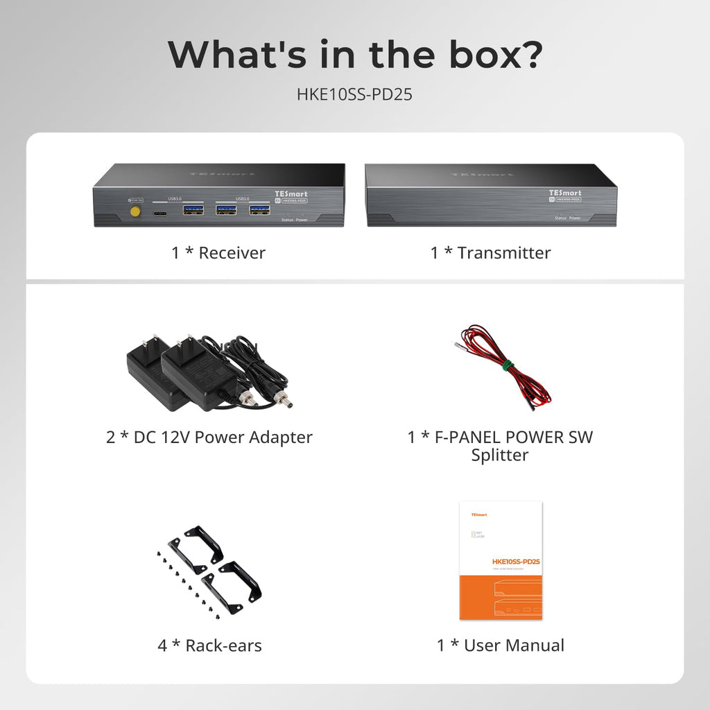 TESmart 4K@60Hz HDMI KVM Extender for Dual Monitor – 328ft/100m Over CAT6a, DisplayLink H.265, Gigabit LAN, USB 3.0, EDID, Remote Power, Audio/MIC, Includes Transmitter & Receiver