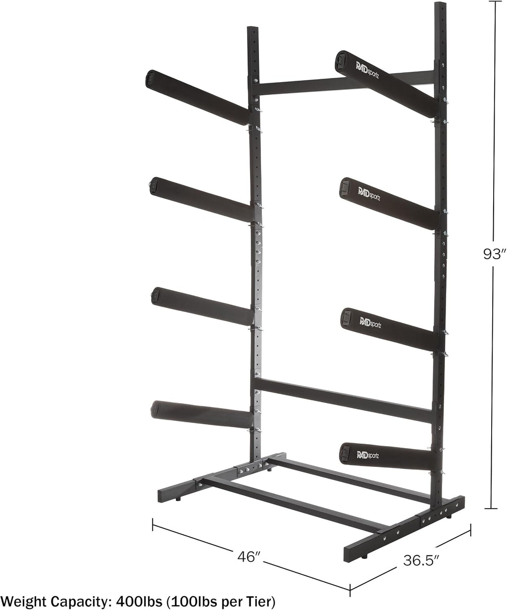 RAD Sportz Freestanding Kayak Storage Rack – Heavy Duty Adjustable Multi-Level Stand with Padded Arms for Kayaks, Canoes & Paddleboards (2, 3 or 4 Tier, Indoor/Outdoor Garage Organizer)