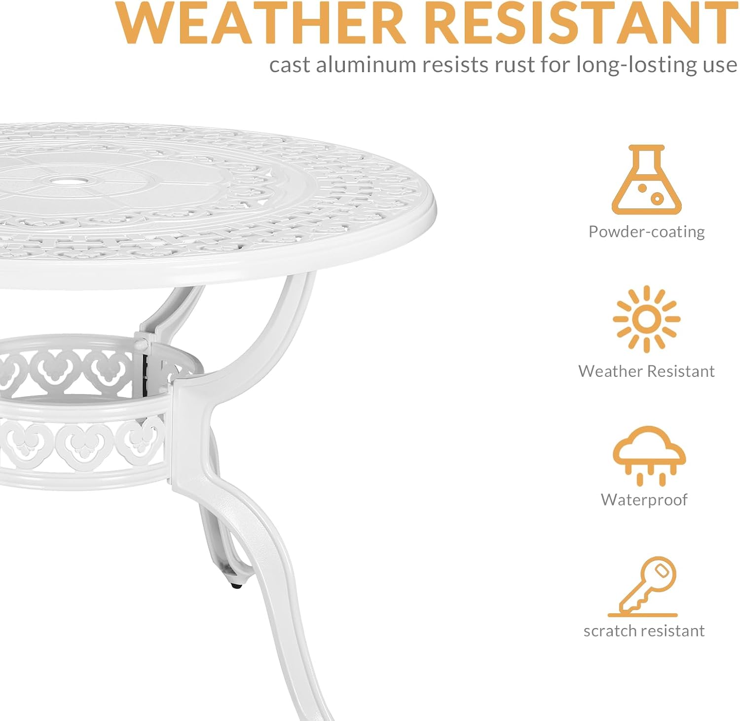 5-Piece Outdoor Patio Dining Set, All-Weather Cast Aluminum Patio Furniture Set for Backyard Garden Deck with 4 Chairs, 4 Cushions and 38.5' Round Table, 2.2' Umbrella Hole, White