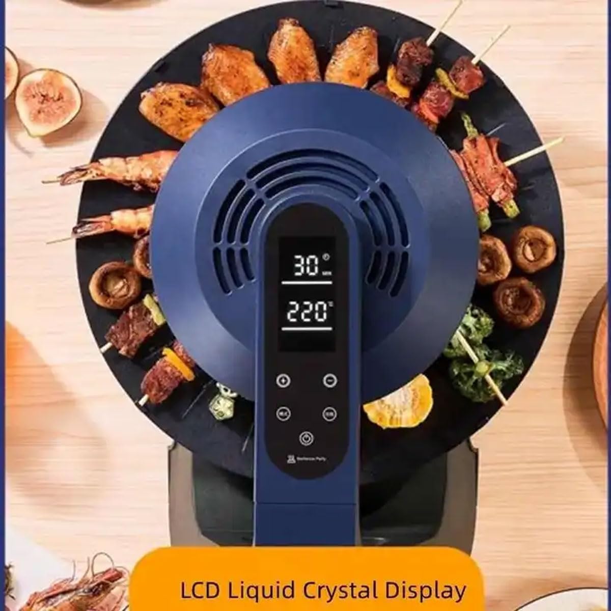 2024 New Smokeless Grill Indoor, 1400W Electric 3D Far Infrared Rapid Heating Grill Griddle, 11 Temperature Levels, 360° Automatic Rotation, LCD Display Barbecue Machine for Home Party Camping