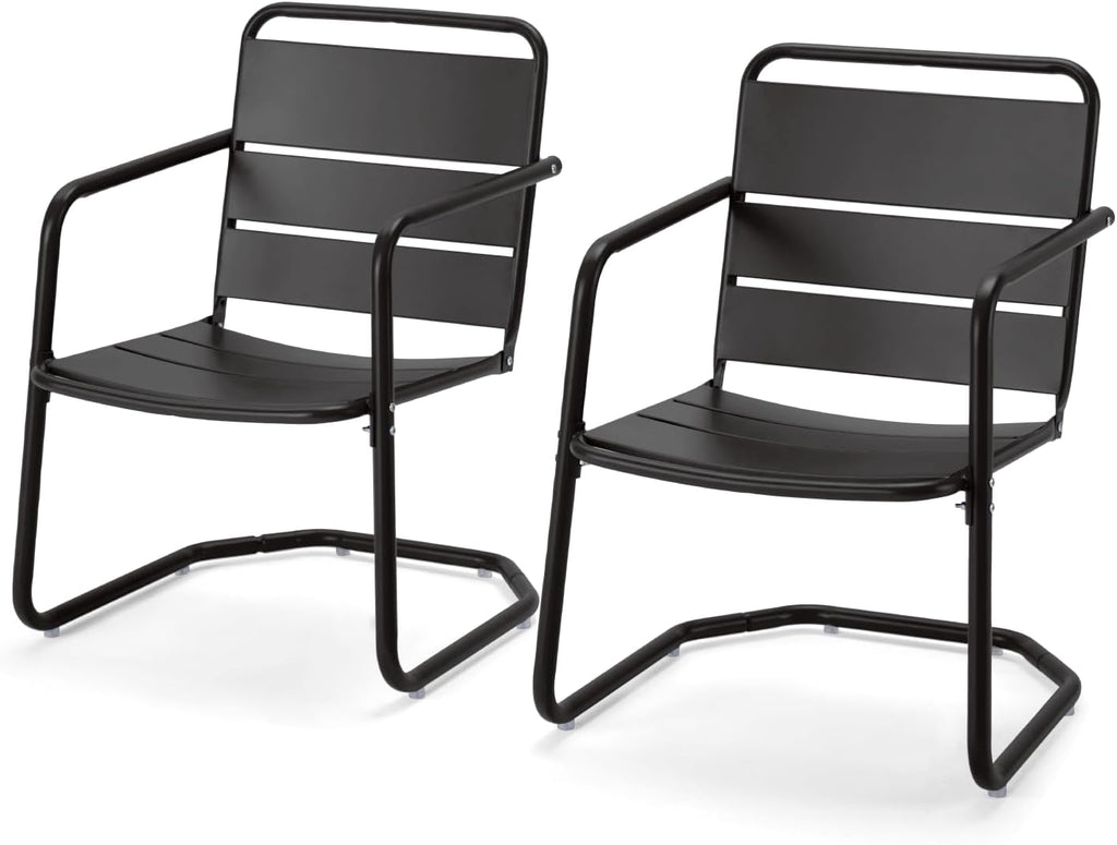 MELLCOM Patio Chairs Set of 2, Small Patio Furniture Set - 2 C-Spring Metal Chairs, Outdoor Bistro Set for Balcony, Front Porch, Poolside, Garden, Deck, Indoor, Black