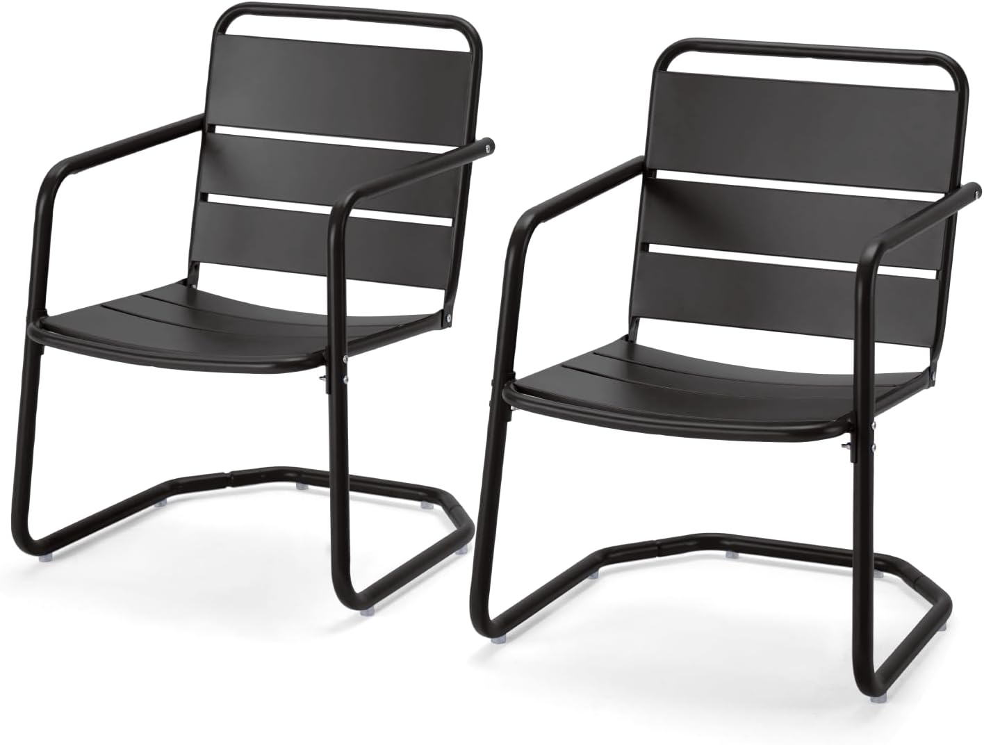 MELLCOM Patio Chairs Set of 2, Small Patio Furniture Set - 2 C-Spring Metal Chairs, Outdoor Bistro Set for Balcony, Front Porch, Poolside, Garden, Deck, Indoor, Black