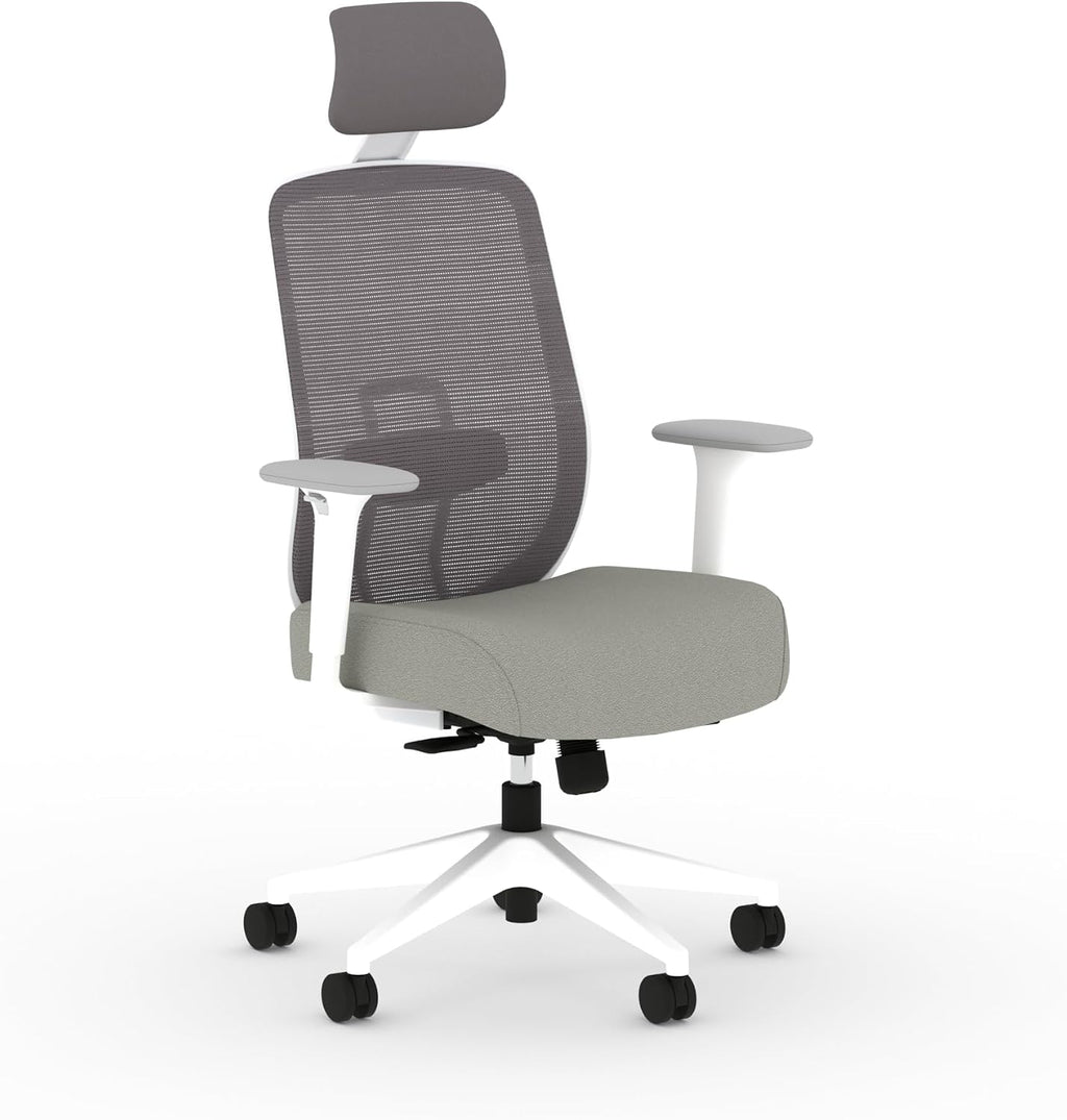 HON Altern Ergonomic Office Chair with Headrest, Mid‑Back Mesh Desk Chair, Adjustable Arms, Seat Slide, Synchro‑Tilt, Rolling Computer Seat for Home Office, White Frame, Fog