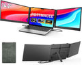 POTTMACEE 14.2'' Triple Laptop Screen Extender, 0.17' Ultra-Slim FHD 1080P Portable Monitor for Laptop, Tri-Screen Travel Monitor Extender, Plug-Play for Windows/Mac/Chrome, Fit 13'-17.3' Laptops