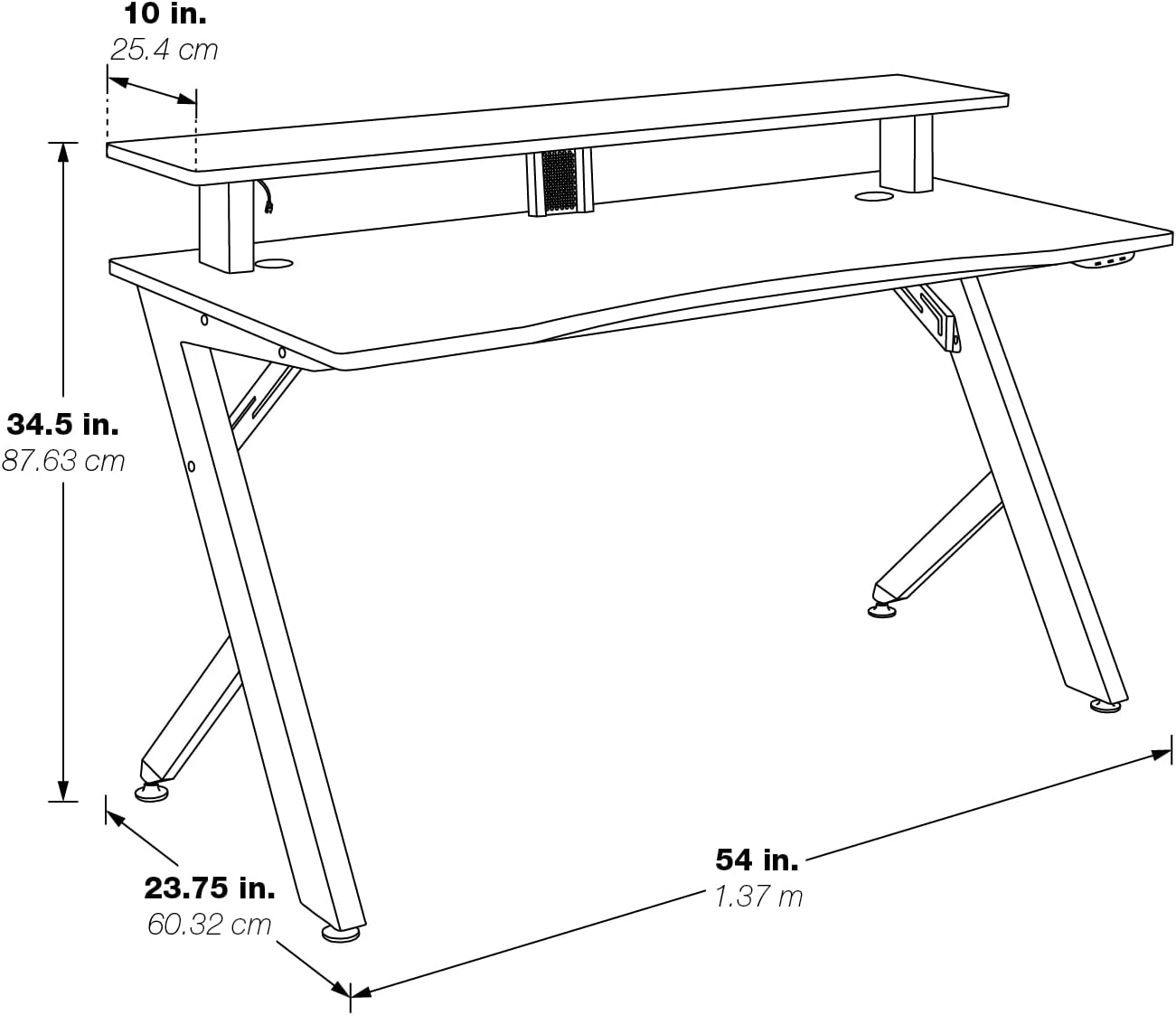OSP Home Furnishings Area51 Battlestation Gaming Desk with Bluetooth RGB LED Lights, Matte Black