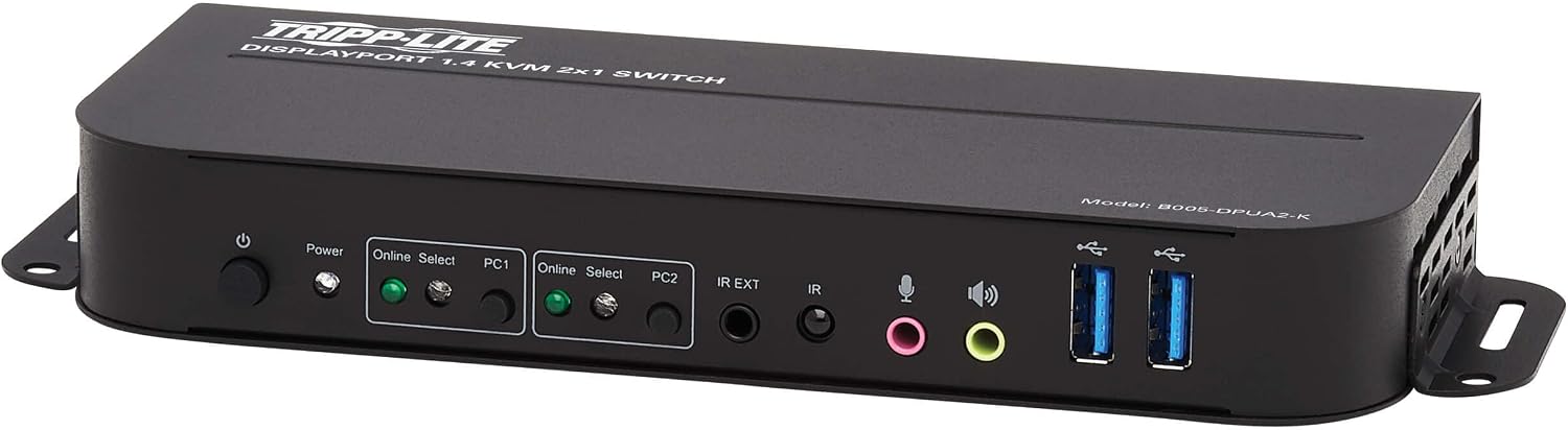 Tripp Lite 2 Port DisplayPort USB KVM Switch, Dual Port DP USB KVM Switch, 4K 60 Hz, HDR, HDCP 2.2, DP 1.4, USB 3.0 Cables, Black (B005-DPUA2-K)