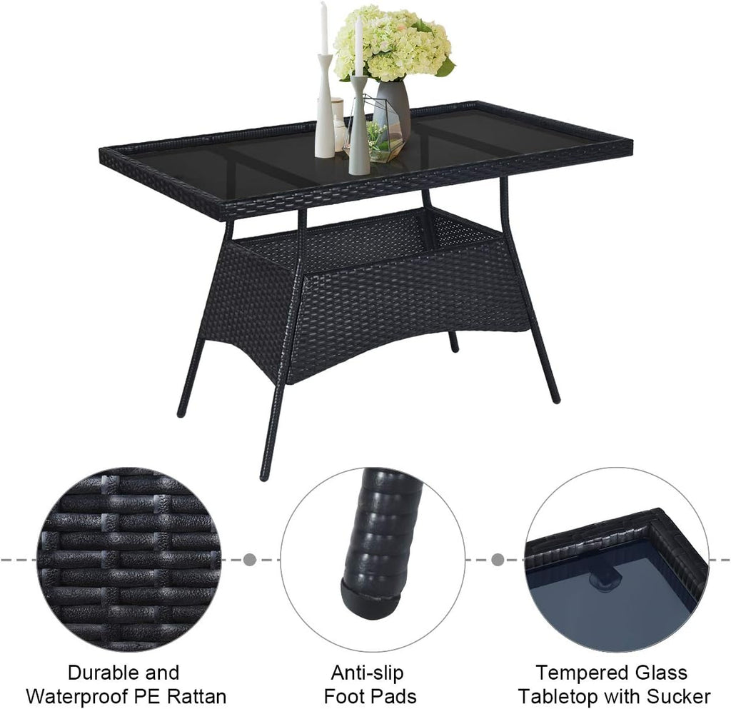 Tangkula 10 Pieces Wicker Patio Dining Set, Outdoor Rattan Table & Chairs Set with Padded Cushions, Patio Furniture Dining Glass Table Set for Balcony Patio Garden Poolside