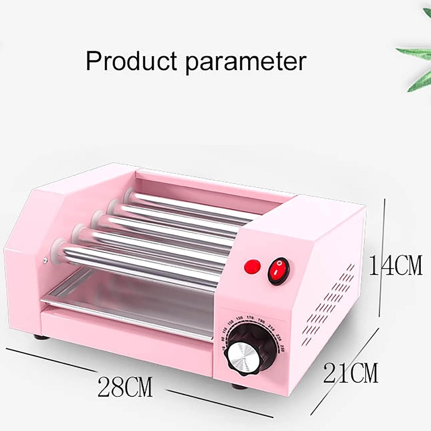 Tabletop hot dog roller machine, electric sausage and hot dog grill, sausage oven, 0-250 degree temperature control.(Pinks)