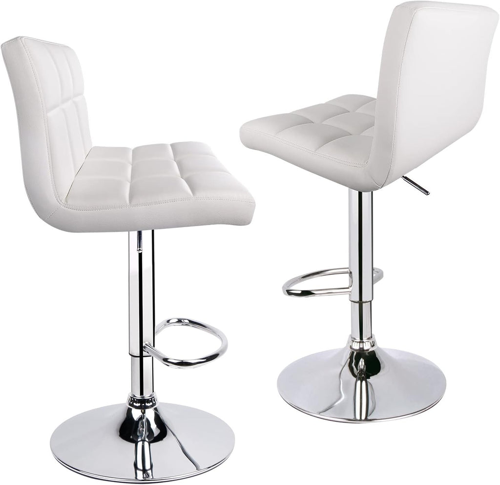 Leopard Bar Stools, Modern PU Leather Adjustable Swivel Bar Stool with Back, Set of 2 (White)