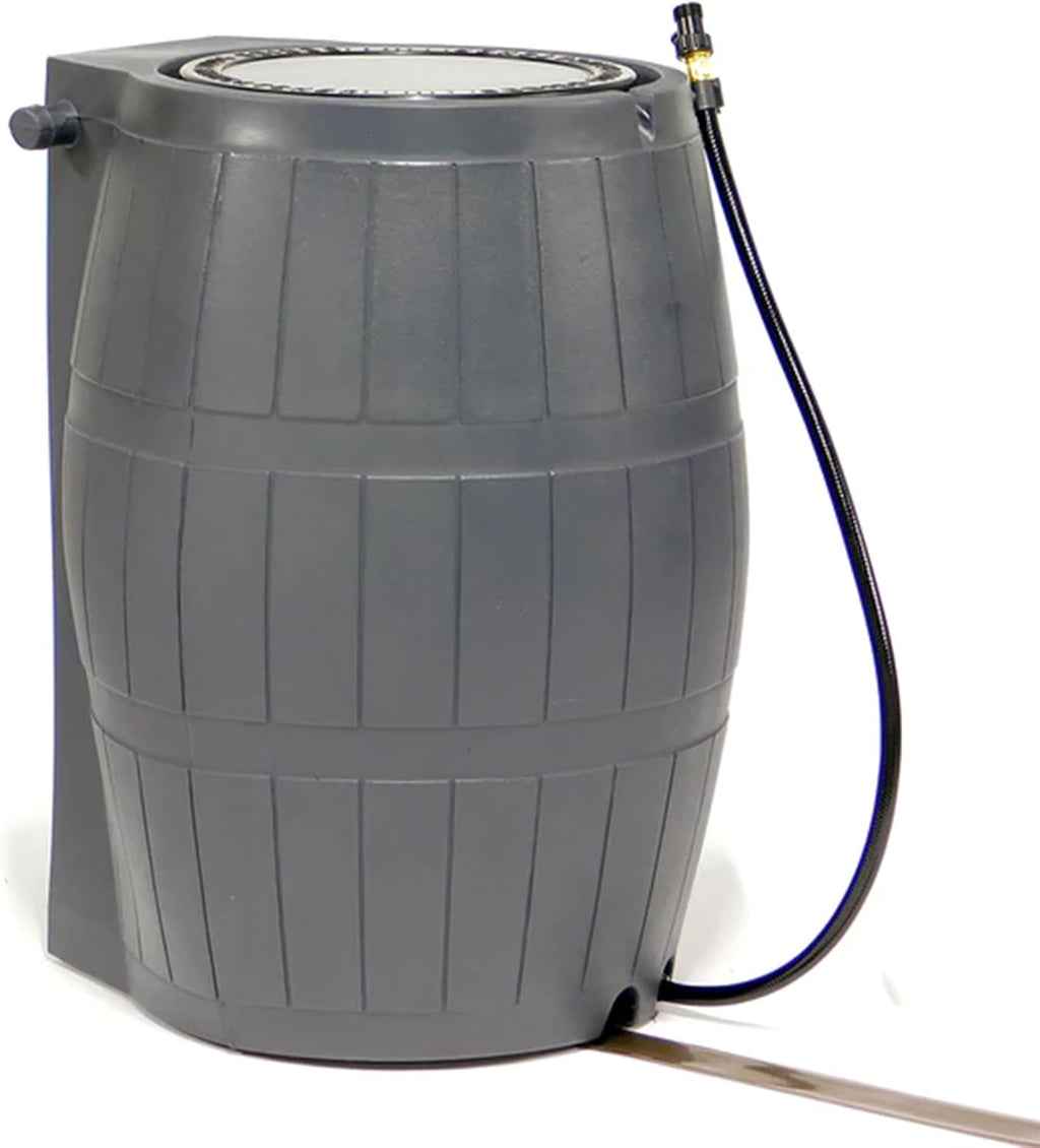 FCMP Outdoor Raincatcher 4000 Rain Barrel, Flat-Back Rainwater Catcher with Spigots, 50 Gallon, Grey - Portable Water Storage Container Tank for Home, Garden, and Backyard