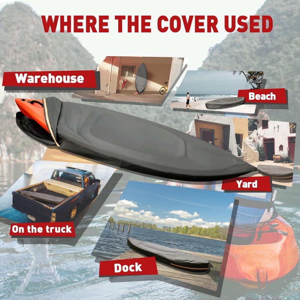 600D Kayak Covers for Outdoor Storage,Kayak Cover 18-20ft Canoe Covers Paddle Board Cover Fit 18-20ft, Protects Against Water,UV,Dust for Outdoor/Indoor Storage Grey