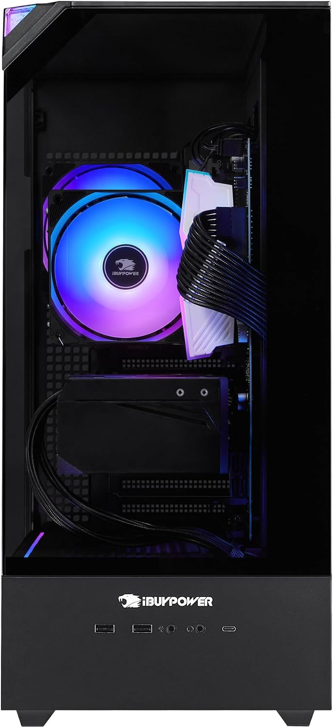 iBUYPOWER Element Black Gaming PC Desktop Computer Intel Core i5 14400F CPU, NVIDIA GeForce RTX 5060Ti 8GB GPU, 16GB DDR5 RGB 5200MHz RAM, 1TB NVMe SSD, Windows 11 Home, Keyboard, Mouse - EBI5N56T02