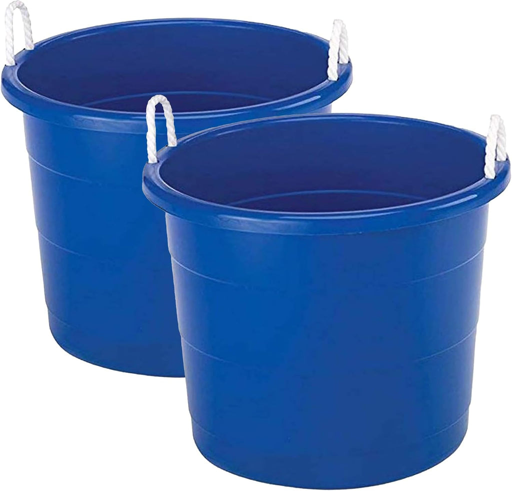 HOMZ 6-Pack Utility Tub, Large Plastic Storage Bucket with Rope Handles, 18 Gallon, Blue - Portable Indoor and Outdoor Buckets for Kitchen, Laundry, Garden, Bathroom, and Garage Organization
