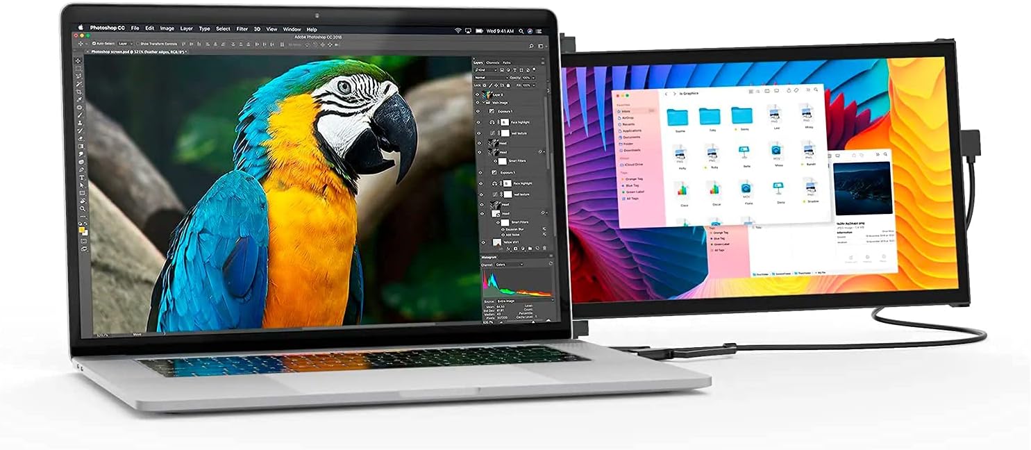 Mobile Pixels Duex Plus Portable Monitor, 13.3'' Full HD IPS , USB A/Type-C Powered Dual-Screen Monitor, Anti Glare Brightness Adjustable Screen