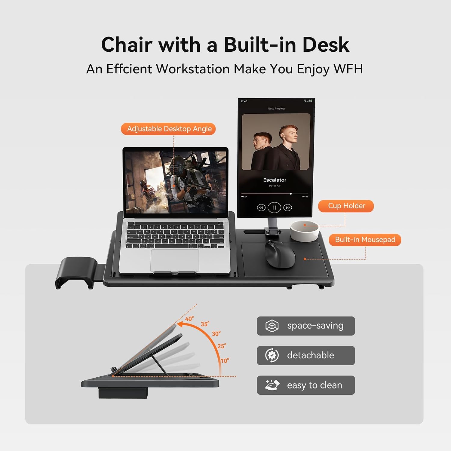 Newtral Ergonomic Office Chair - Home Office Desk Chair with Adaptive Lumbar Support, with Footrest, 4D Armrest, Adjustable Seat Depth & Height