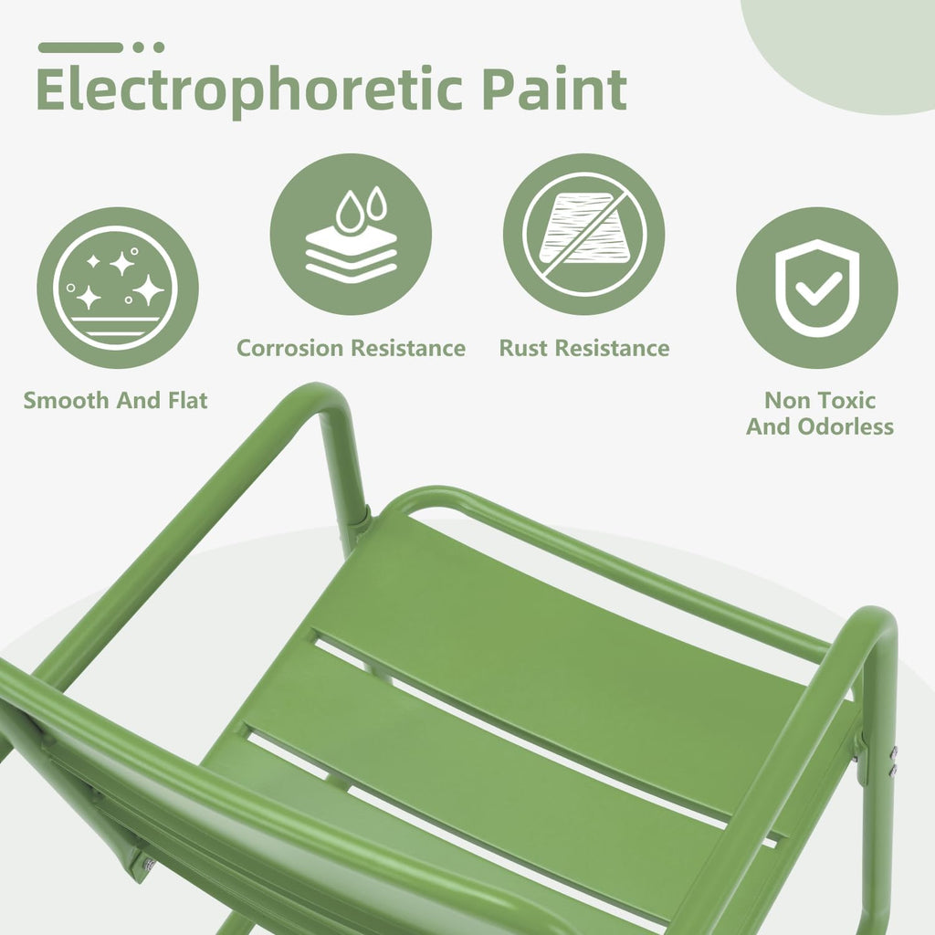 MELLCOM Patio Chairs Set of 2, Small Patio Furniture Set - 2 C-Spring Metal Chairs, Outdoor Bistro Set for Balcony, Front Porch, Poolside, Garden, Deck, Indoor, Green