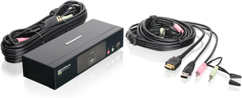 IOGear 2 Port HDMI Multimedia KVM Switch with Audio, USB 2.0 Hub and HDMI KVM Cables GCS1792