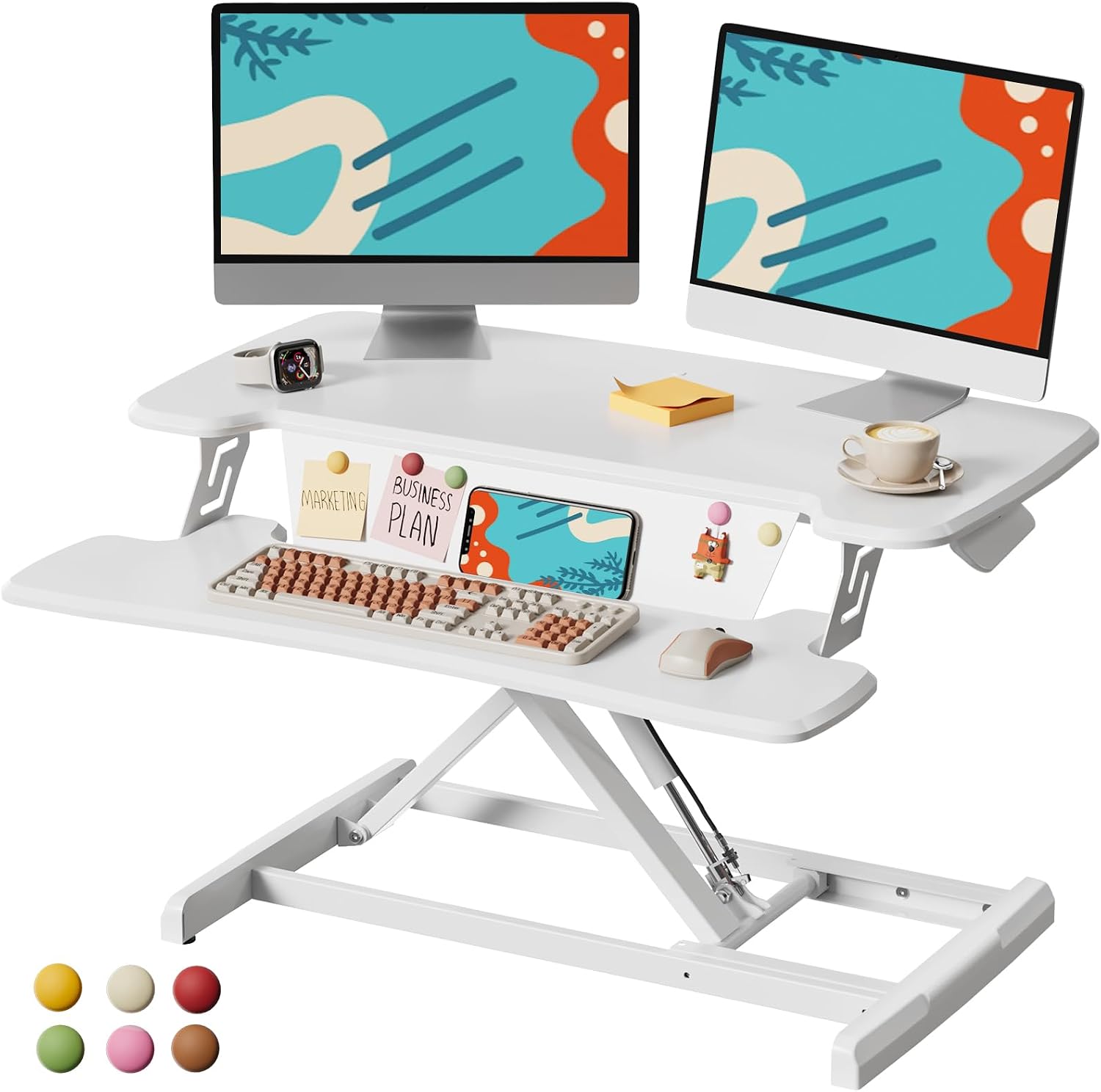 JOY worker Standing Desk Converter, 32' Height Adjustable Sit Stand Up Desk Riser with Keyboard Tray & 6 Fridge Magnets, Desktop Workstation Riser for Home Office Computer Laptop, White