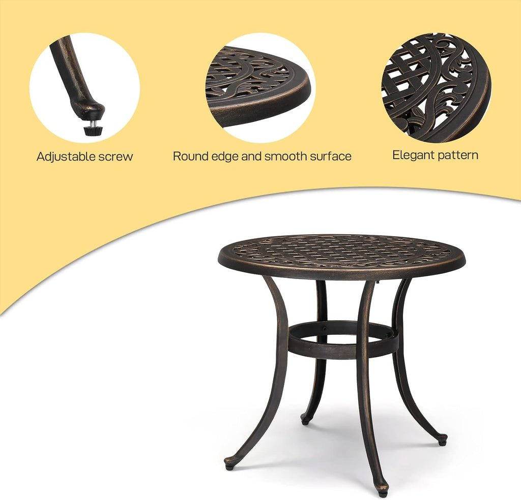 VINGLI 3 Piece Outdoor Bistro Set, Cast Aluminum Patio Table and 2 Chairs Set for Patio Balcony Garden, All Weather Outdoor Furniture Set with Stackable Chairs and Small Round Table (Without Cushion)
