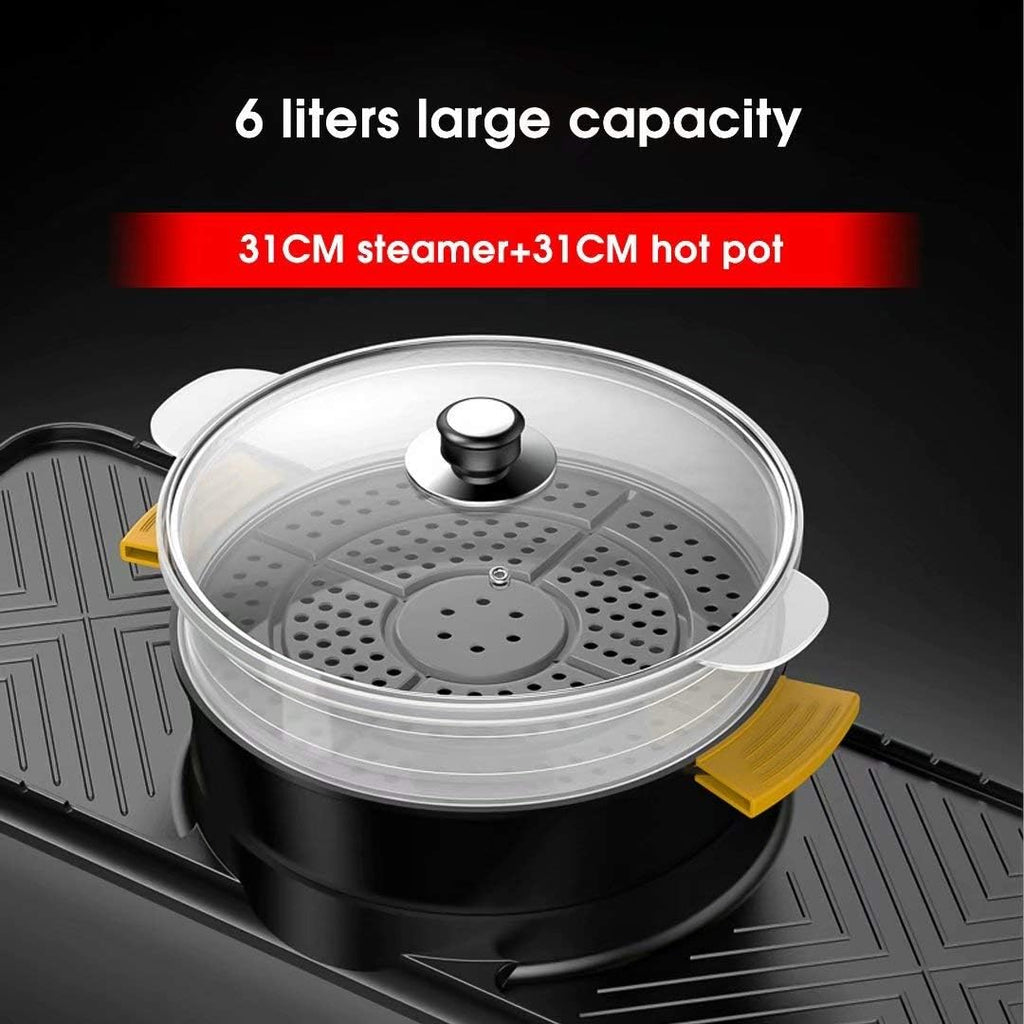 Portable Electric Grill, Electric Barbecue Grill Indoor Hot Pot Chafing Dish, Large Capacity Household Multifunctional Non-Stick Pan Electric Cooker with 5 Temperature adjustments