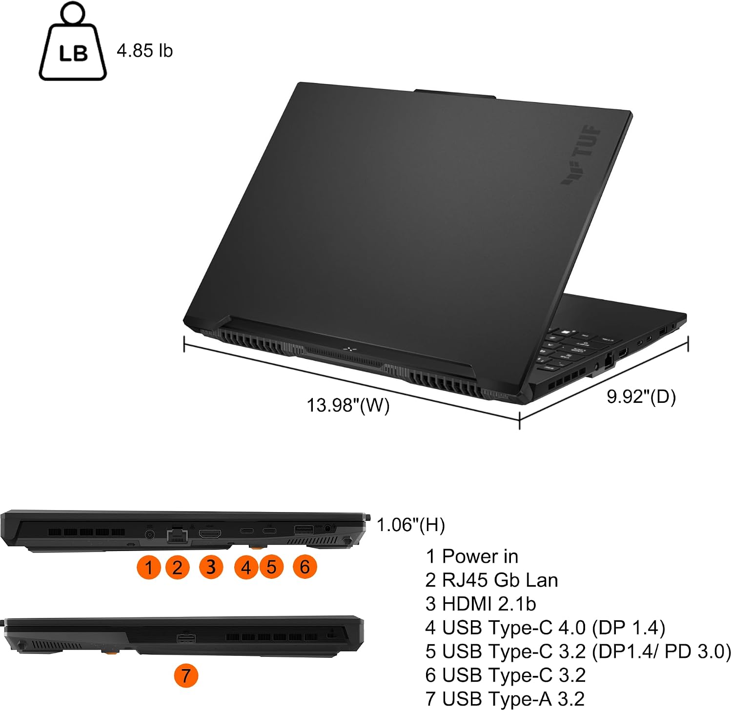 ASUS TUF Gaming A16 Laptop 16' WUXGA 165Hz 100% sRGB AMD 8-core Ryzen 7 7735HS 32GB RAM 1TB SSD Radeon RX 7700S 8GB (>RTX4060) Backlit USB4 Fast Charge AI Noise Cancelation Win11 w/ICP Accessory